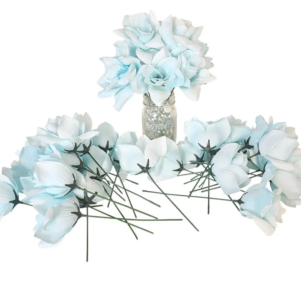 45 Baby Blue Powder Blue Artificial Silk Roses 3in Short Stem Wedding Flowers